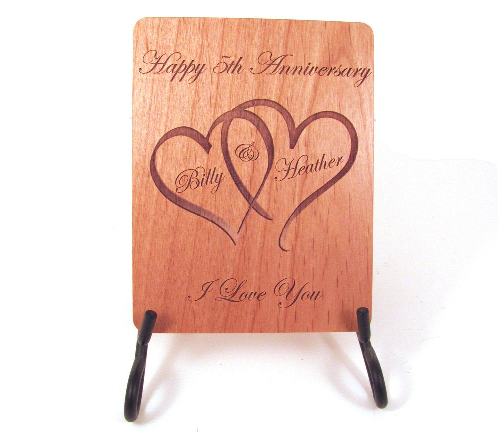 Anniversary Card 5 Year Anniversary Wood Card Personalized Engraving