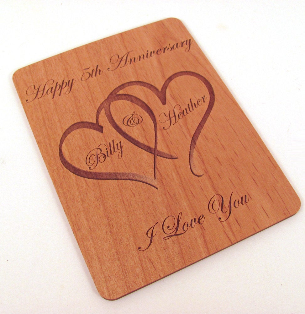 Anniversary Card 5 Year Anniversary Wood Card Personalized Engraving