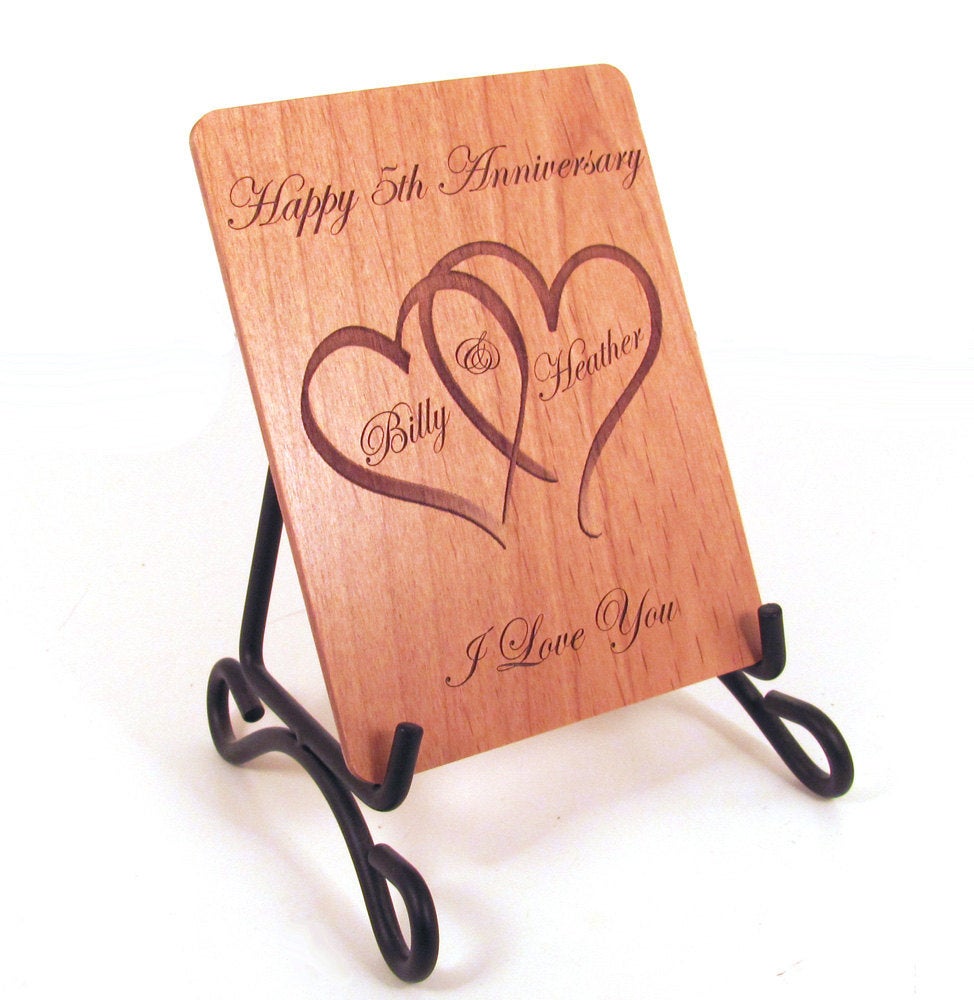 Anniversary Card 5 Year Anniversary Wood Card Personalized Engraving