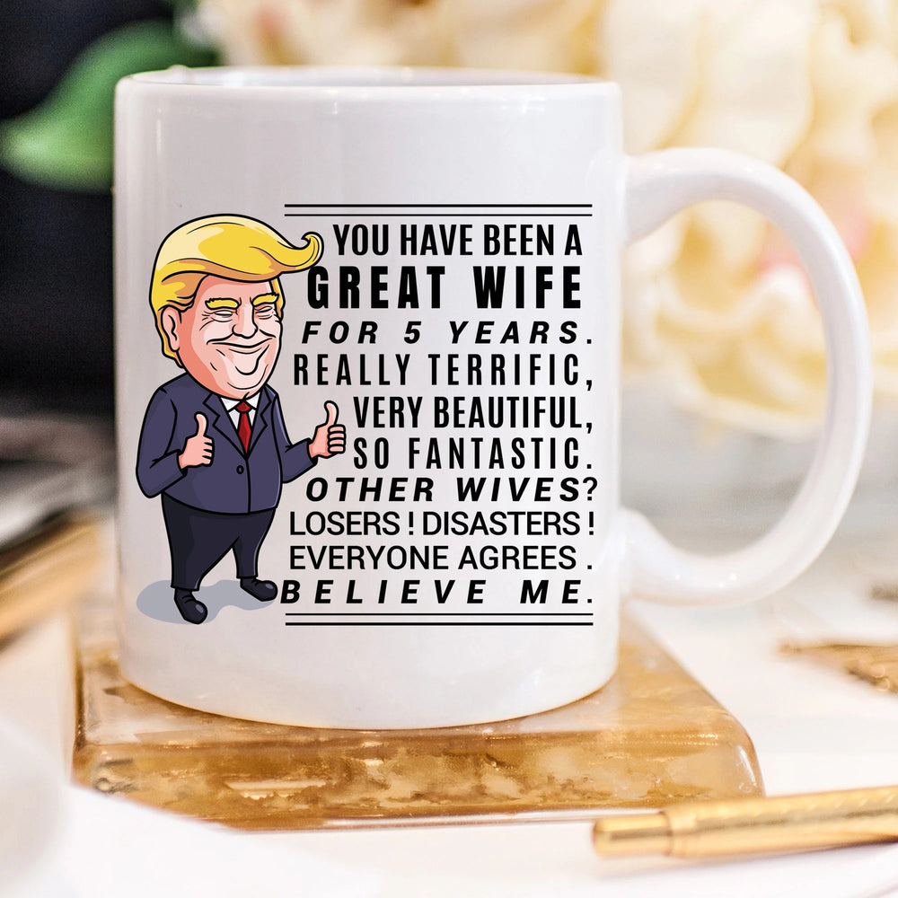 5th Anniversary Gift - 5 Year Anniversary Mug Wood for Wife - 11 oz. or 15 oz. Mug