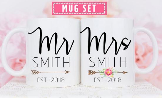 Personalized Mr And Mrs Mug Set Bride And Groom Mug - 11 oz. or 15 oz. Mug