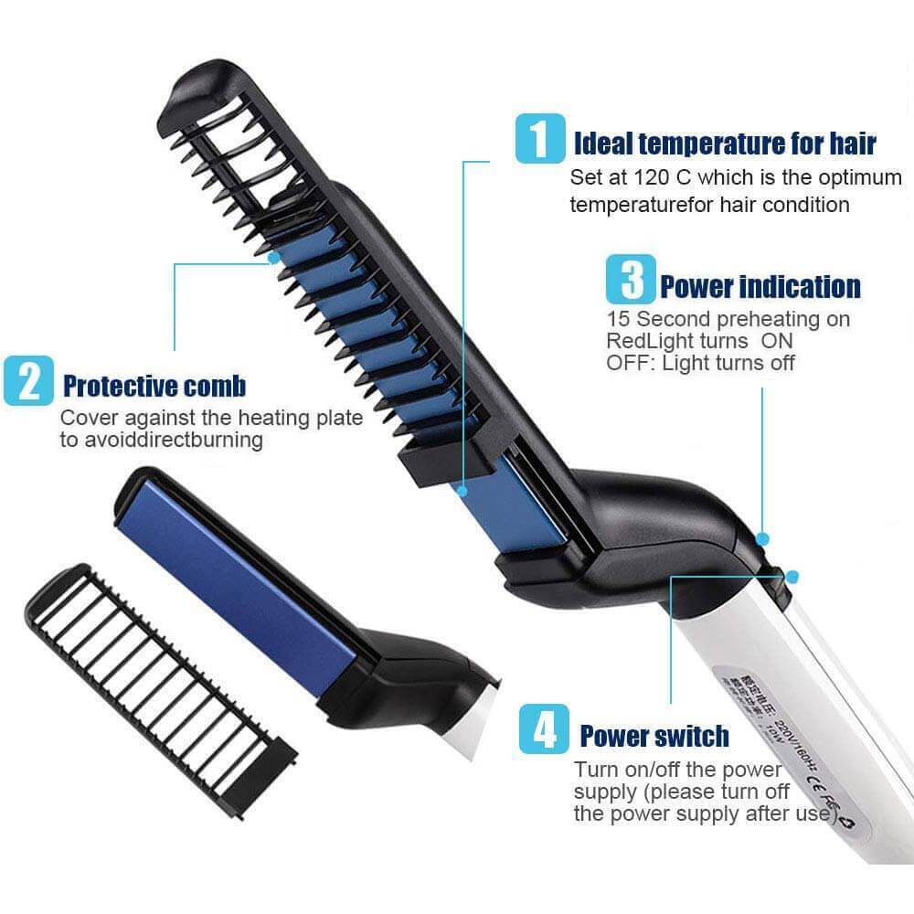 Beard Straightening Comb Heated Hot Electric Iron Pro Brush for Men