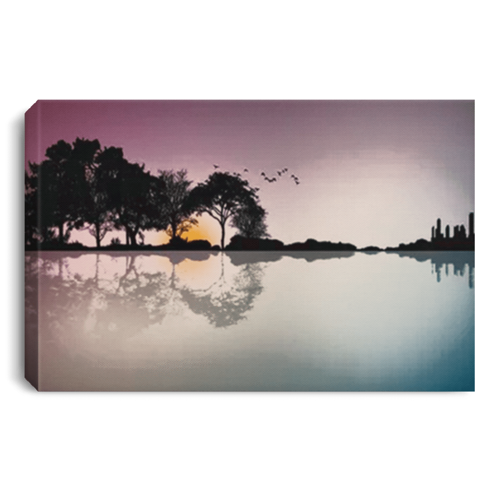 Guitar Sunset City Canvas .75in Frame Canvas Black / 12 x 8
