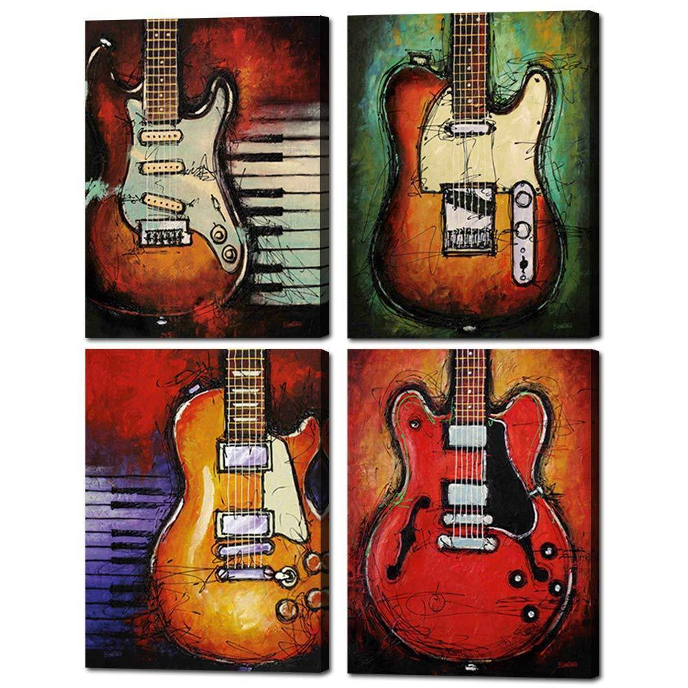 Classic Guitars Four Piece Canvas Print .75in Frame Housewares Black / 8 x 12