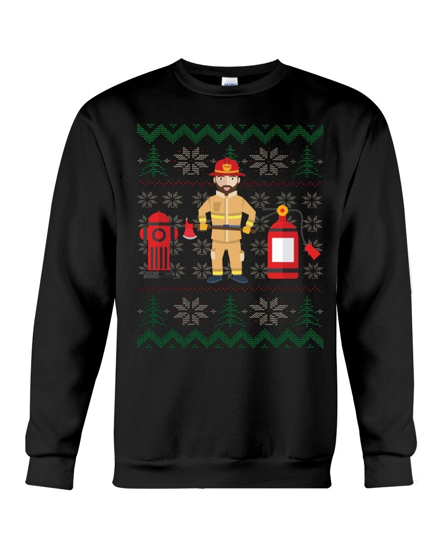 XMAS Fireman Crewneck Sweatshirt - Unisex - Sizes Small to 5XL Ugly Christmas Sweater