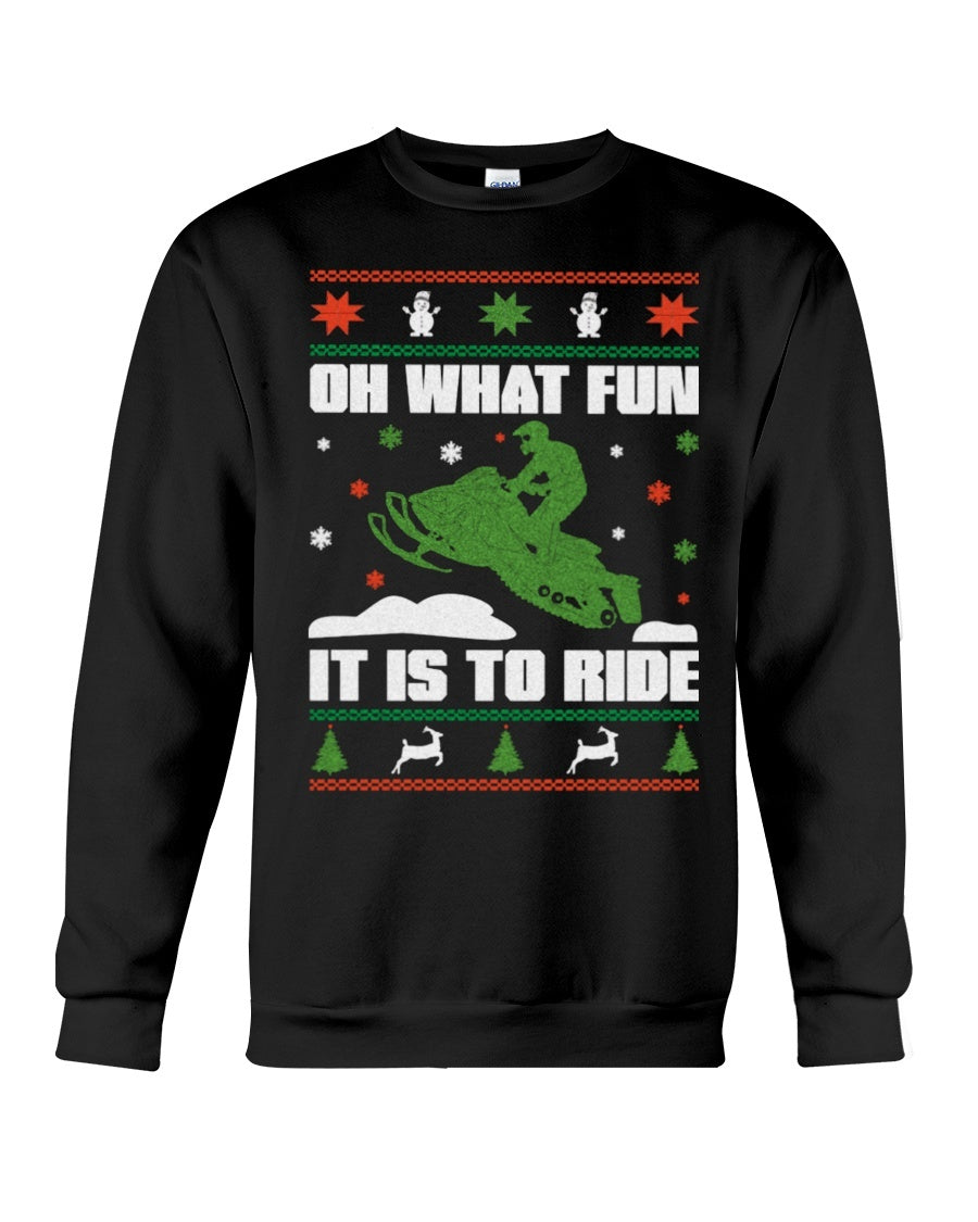 GO GREEN Snowmobile Crewneck Sweatshirt - Unisex - Sizes Small to 5XL Ugly Christmas Sweater