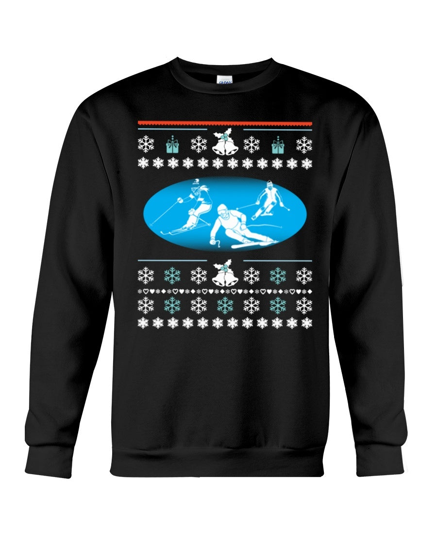 XMAS Trio Skiing Crewneck Sweatshirt- Unisex - Sizes Small to 5XL Ugly Christmas Sweater