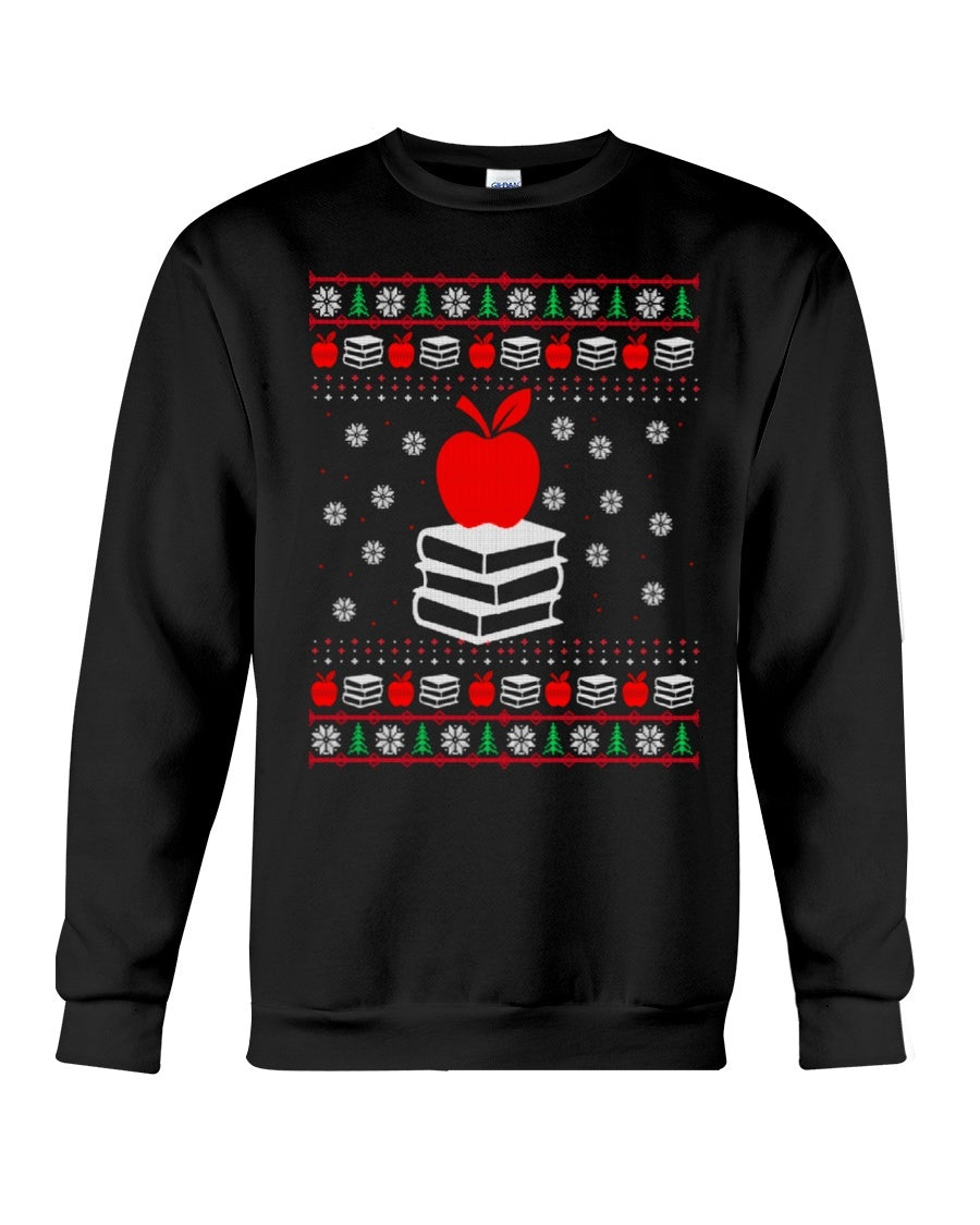 Red Apple And Book Sweatshirt - Unisex - Sizes Small to 5XL Ugly Christmas Sweater